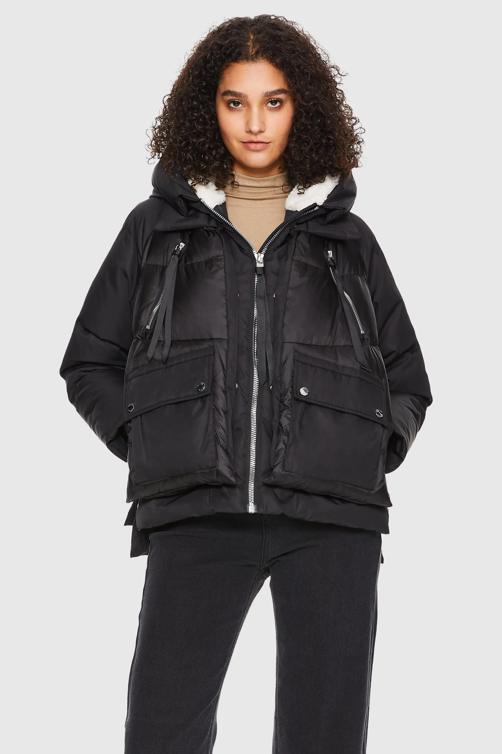 092 Colorlay Cropped Hooded Puffer Jacket