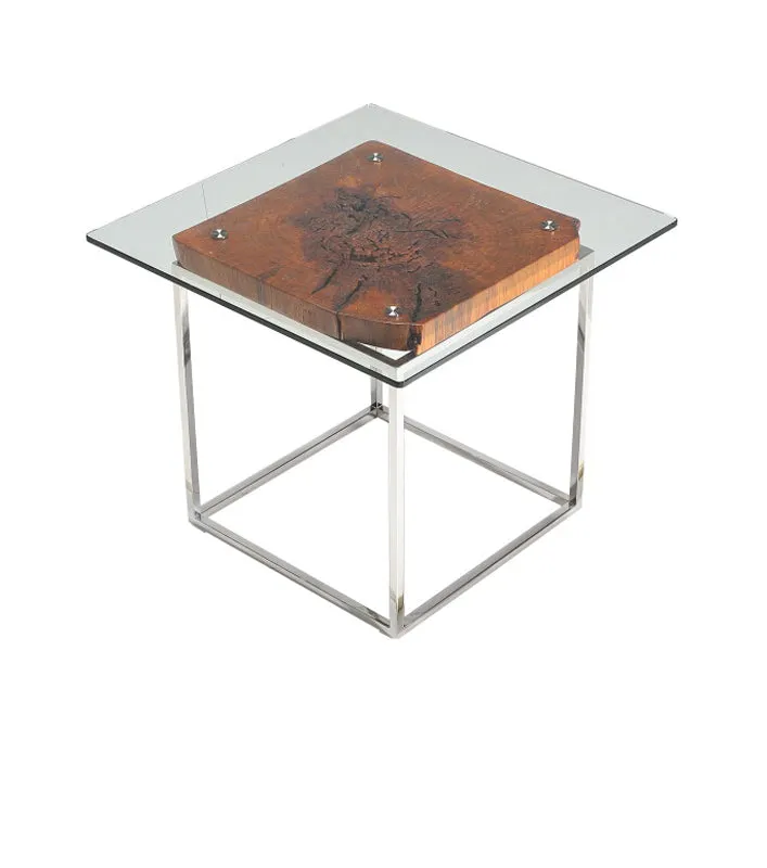 20' Wood Steel and Glass Tree Root End Table By Homeroots