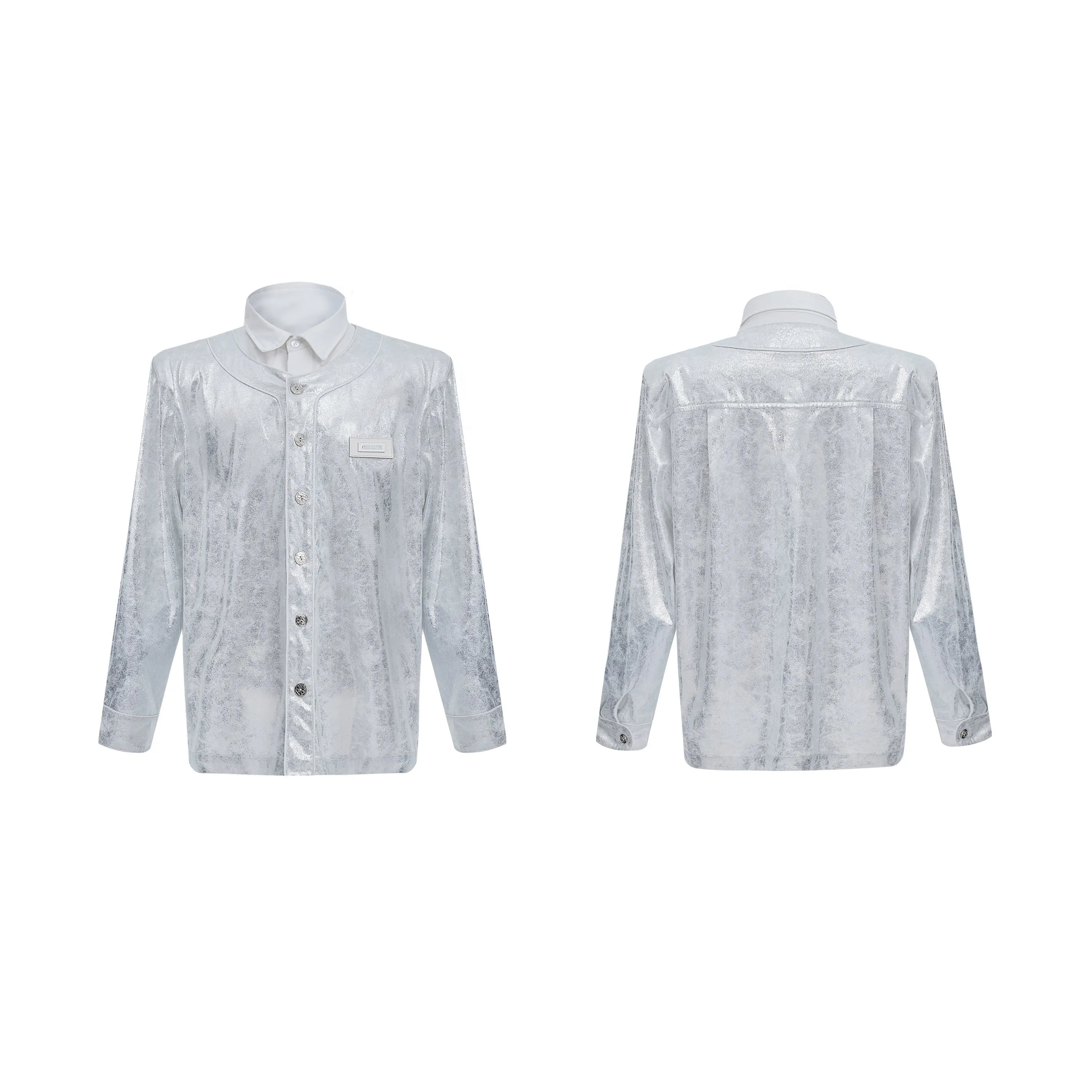 【24s Oct.】Liquid Texture Shiny Shoulder Pad Elegant Shirt