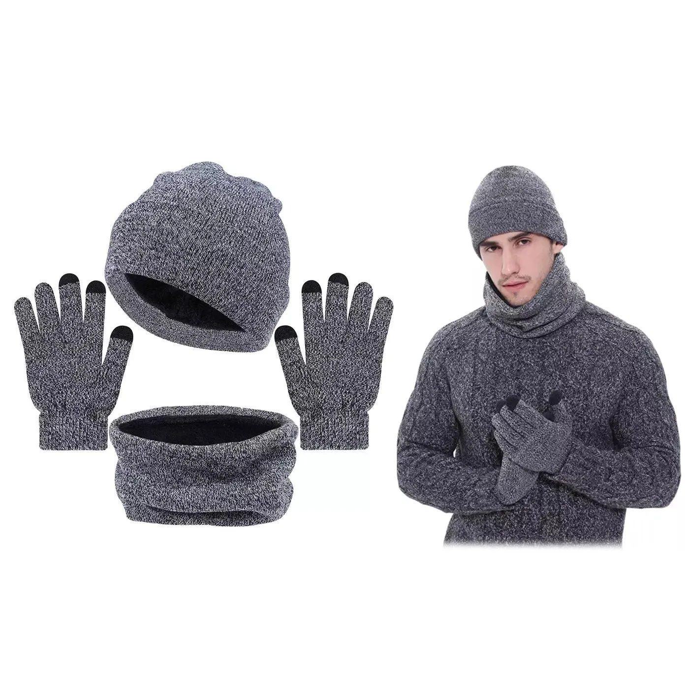 3-Piece: Winter Beanie Hat Scarf Gloves for Men