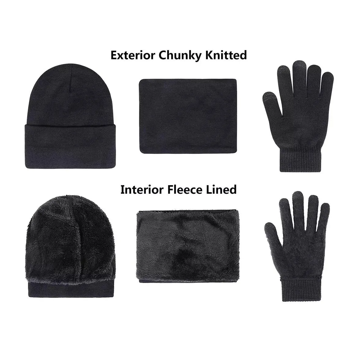 3-Piece: Winter Beanie Hat Scarf Gloves for Men