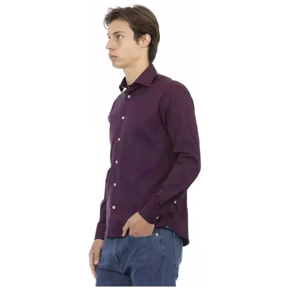 Baldinini Trend Bordeaux Cotton Men Shirt