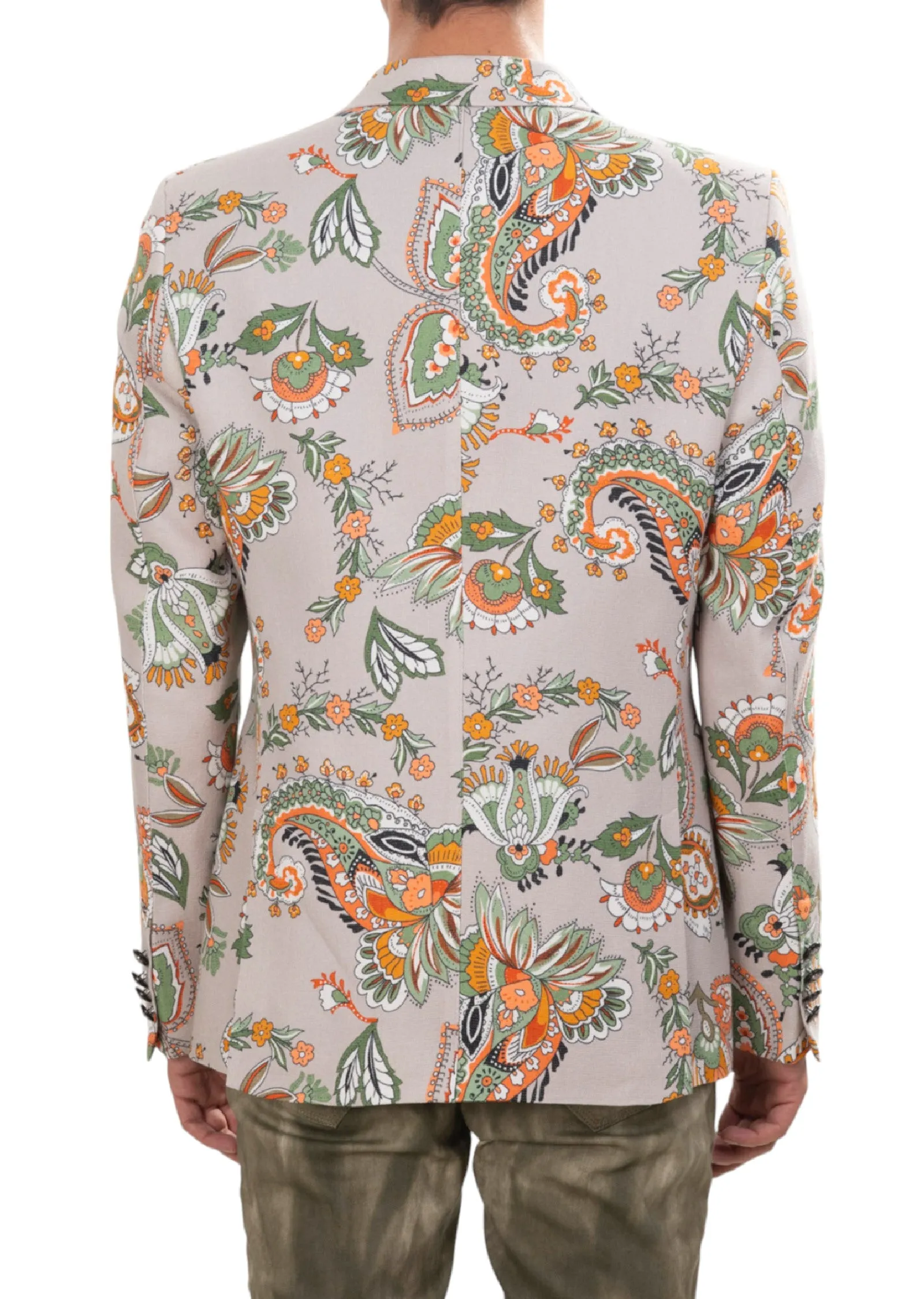 Beige Orange Bloom Print Blazer