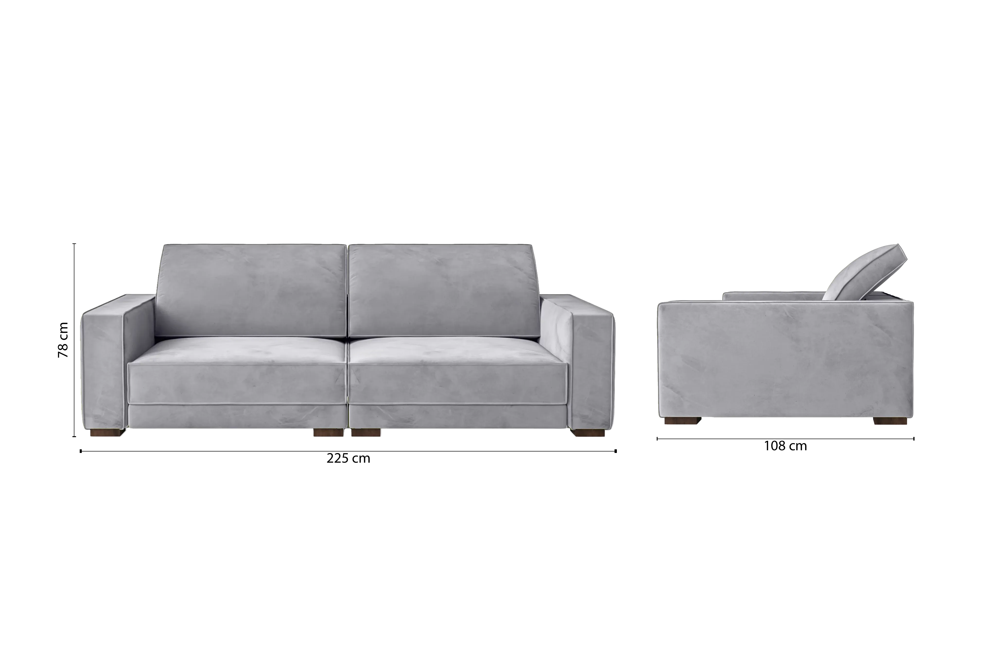 Bolzano 3 Seater Sofa Silver Velvet