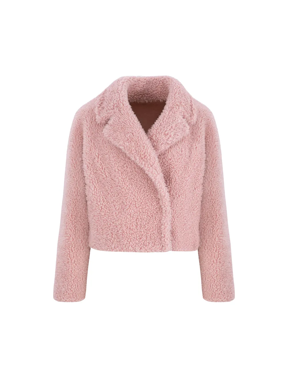 BORA AKSU Short Pink Sheep's Wool Plush Coat