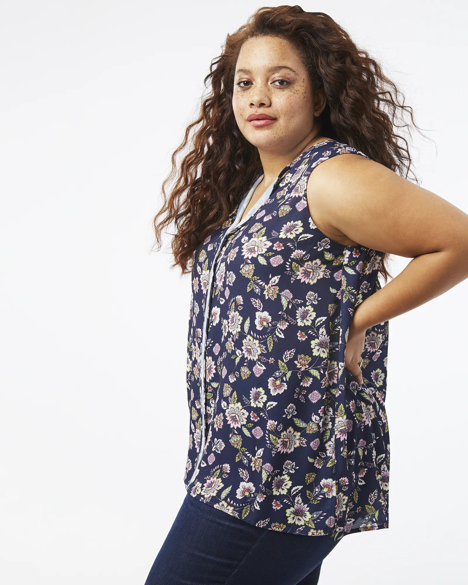 Carolina Sleeveless Blouse | Navy