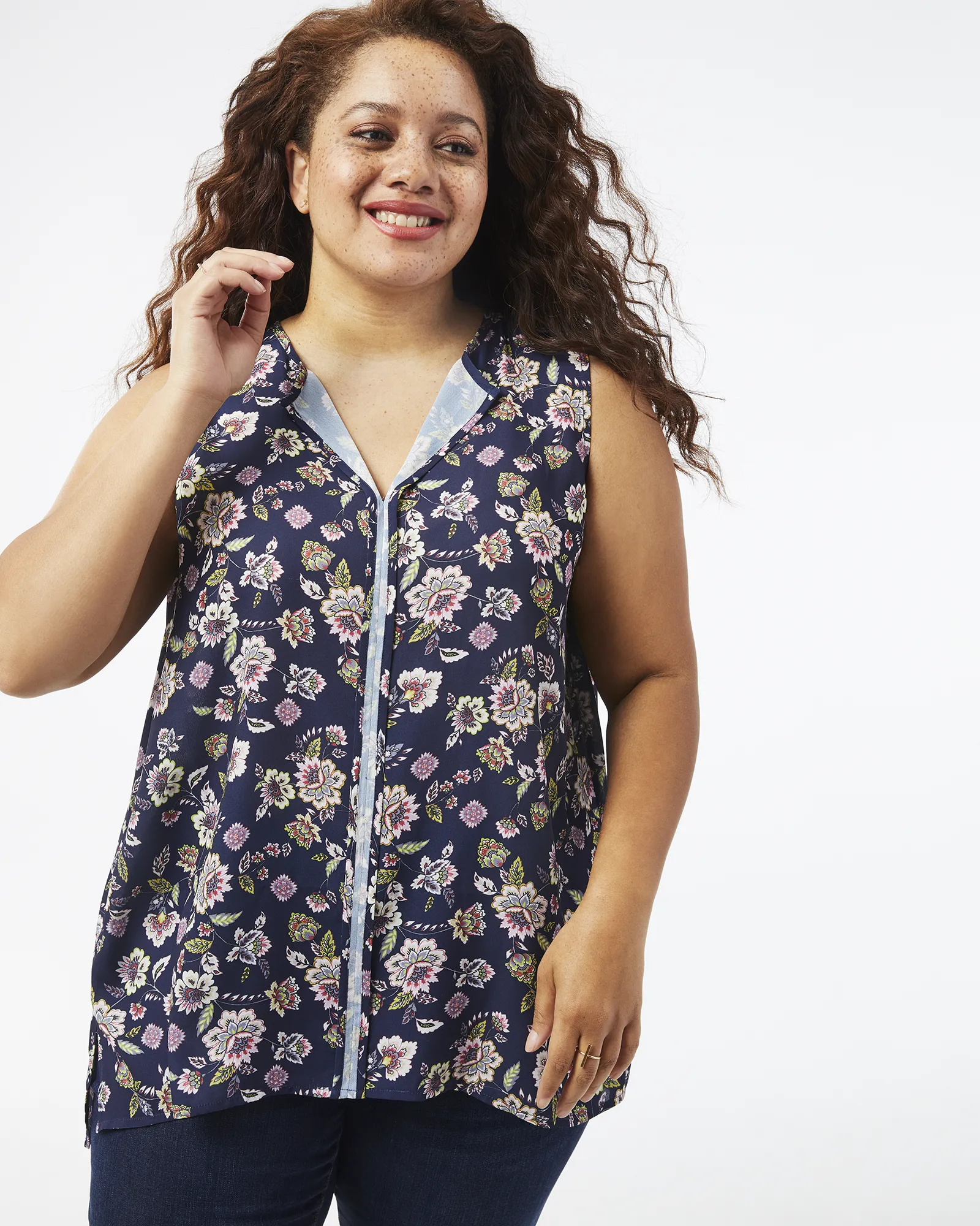 Carolina Sleeveless Blouse | Navy