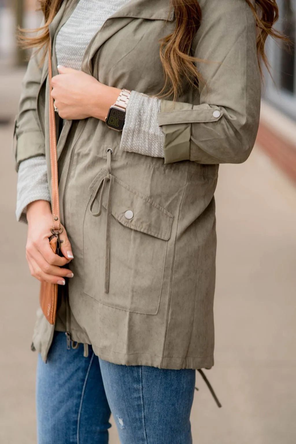 Cuffed Sleeve Hooded Utility Jacket