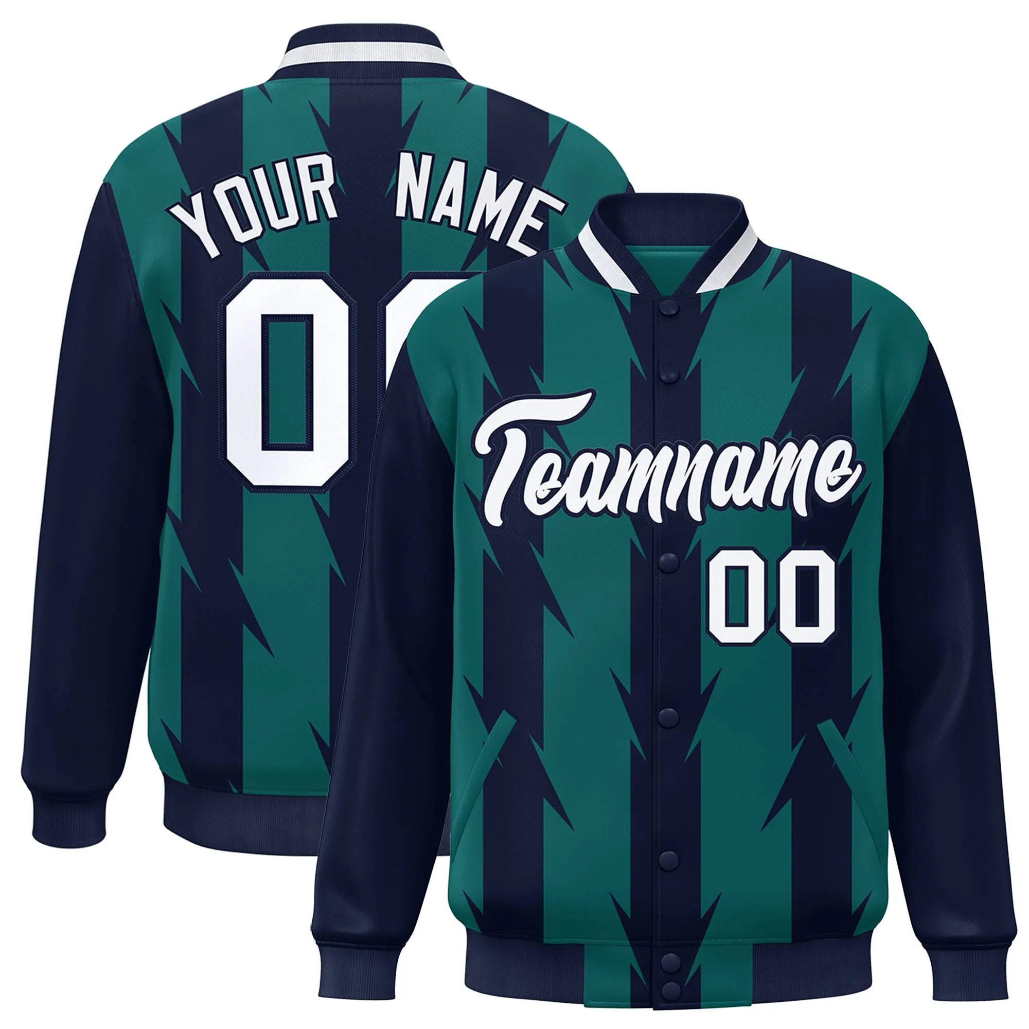 Custom Aqua Aqua Varsity Full-Snap Blade Pattern Raglan Sleeves Letterman Baseball Jacket