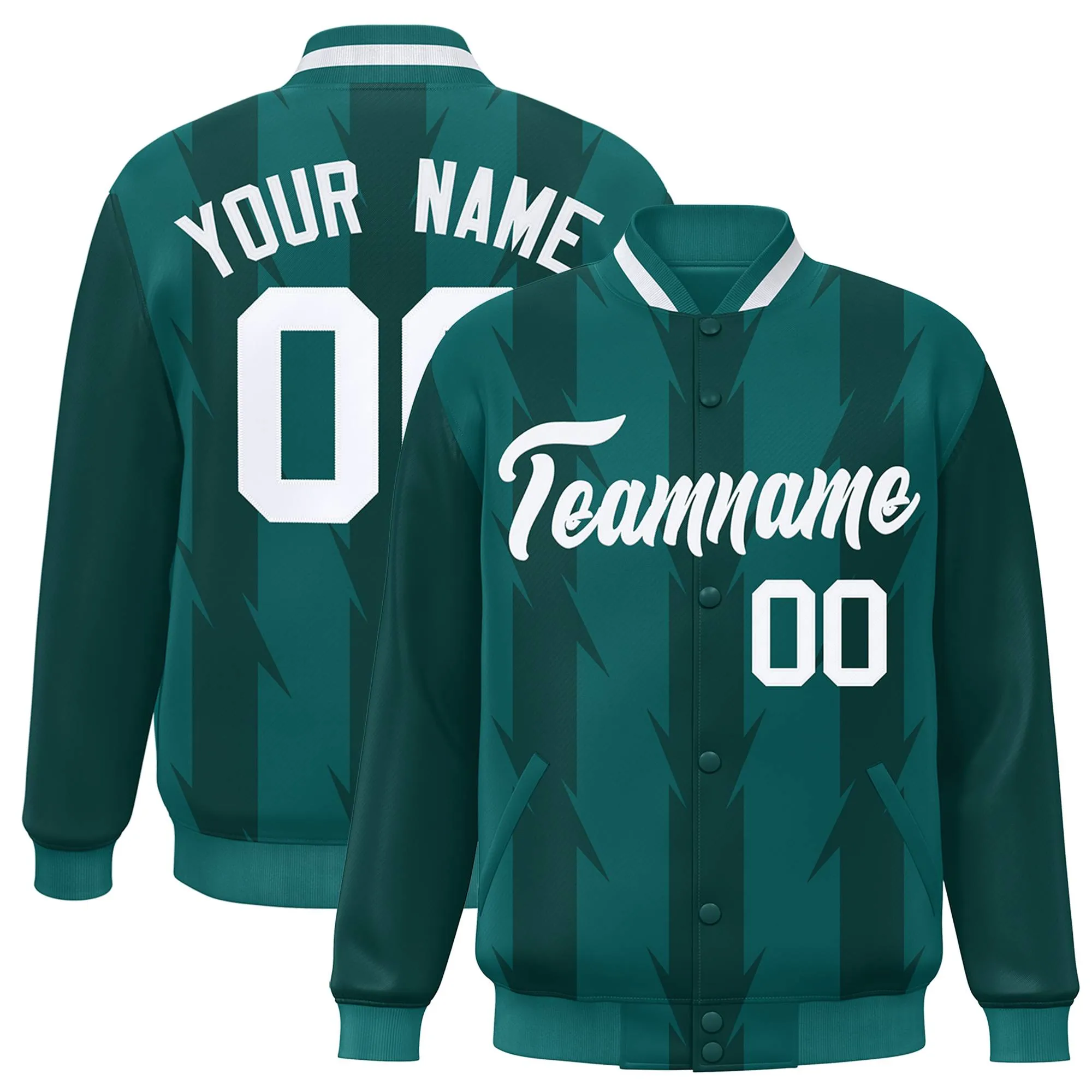 Custom Aqua Aqua Varsity Full-Snap Blade Pattern Raglan Sleeves Letterman Baseball Jacket