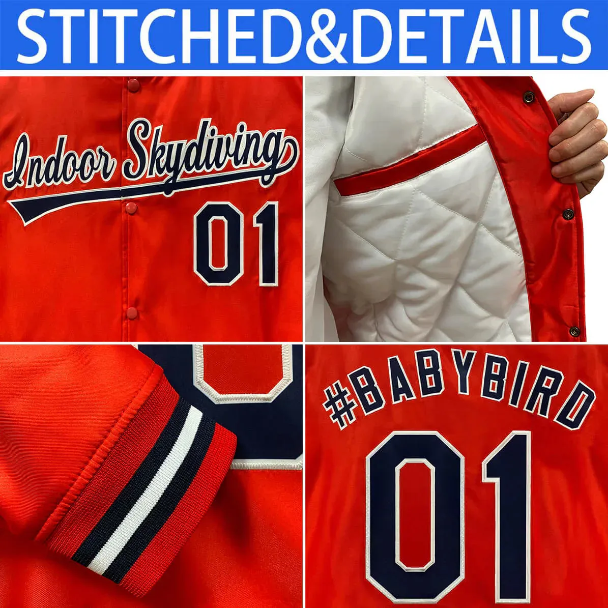 Custom Aqua Orange Raglan Sleeves Varsity Full-Snap Pinstripe Letterman Baseball Jacket