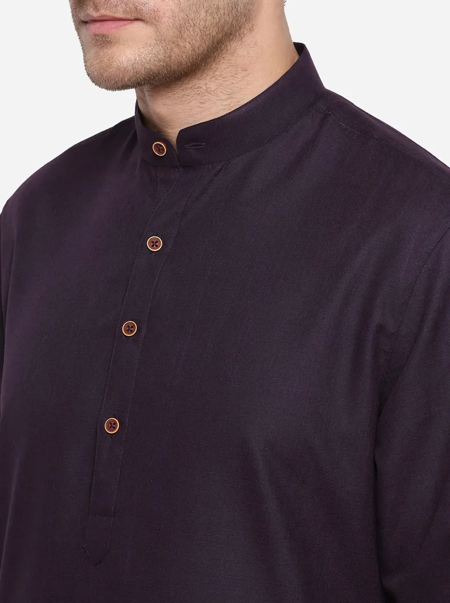 Dark Purple Self Design Regular Fit Modi Kurta | JadeBlue