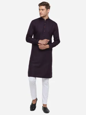 Dark Purple Self Design Regular Fit Modi Kurta | JadeBlue