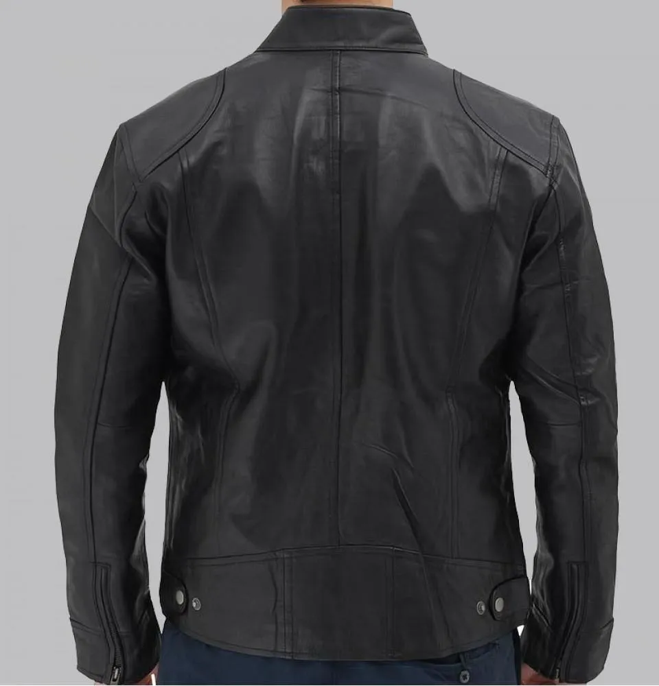 Dodge Black Men's Premium Leather Racer Jacket