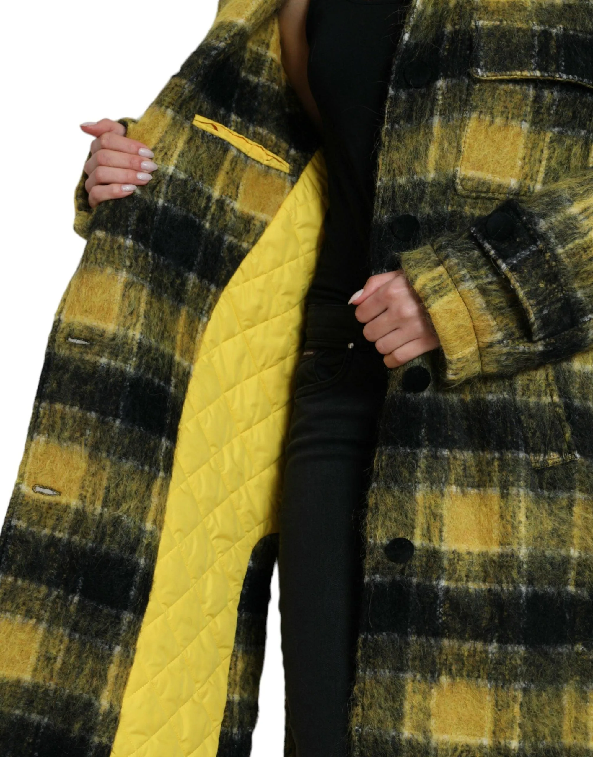 Dolce & Gabbana Yellow Plaid Long Sleeve Casual Coat Jacket