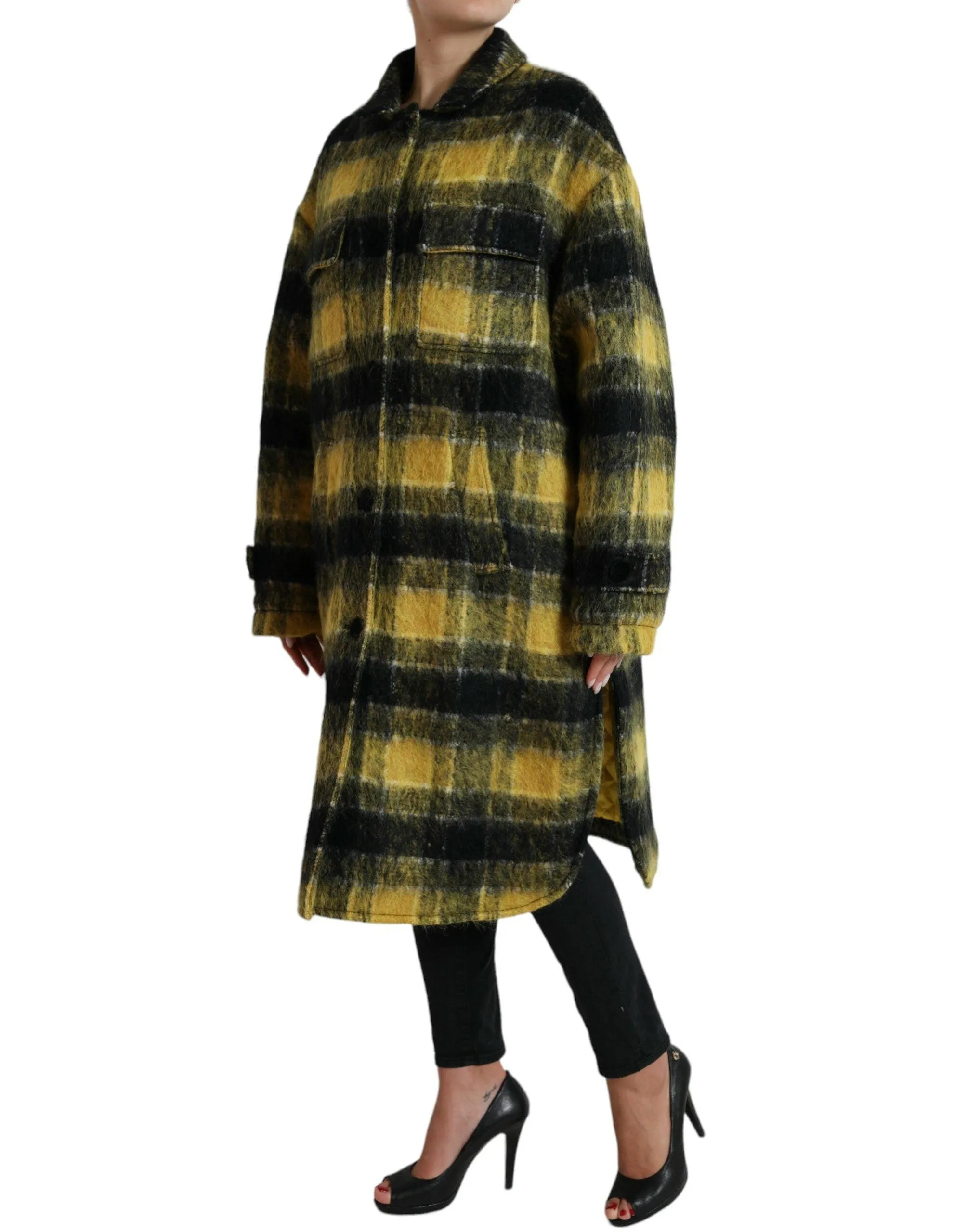 Dolce & Gabbana Yellow Plaid Long Sleeve Casual Coat Jacket