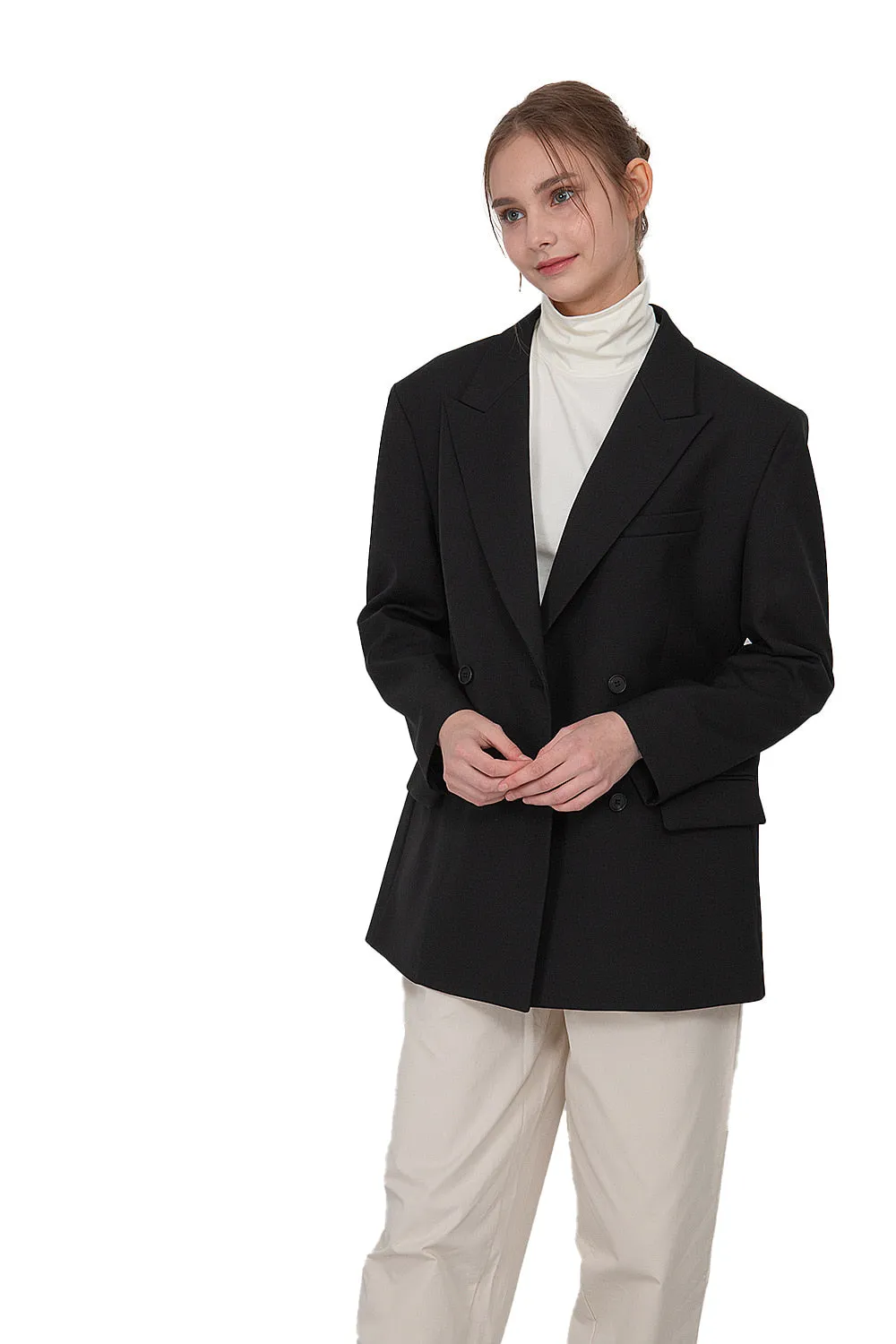 EDUARDO Double-Breasted Notched Lapel Oversized Wool Blend Women's Jacket.