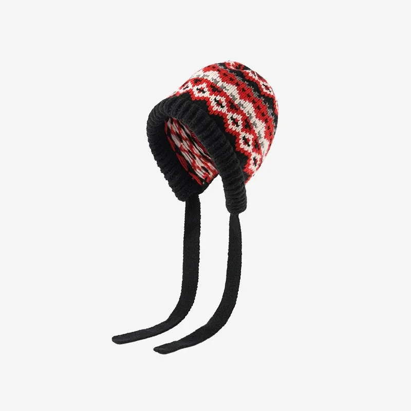 Fair Isle Style Knitted Hat for Women - Windproof Ear Protector Hood