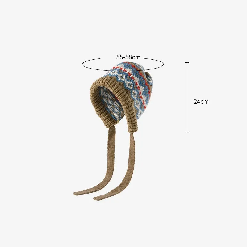 Fair Isle Style Knitted Hat for Women - Windproof Ear Protector Hood