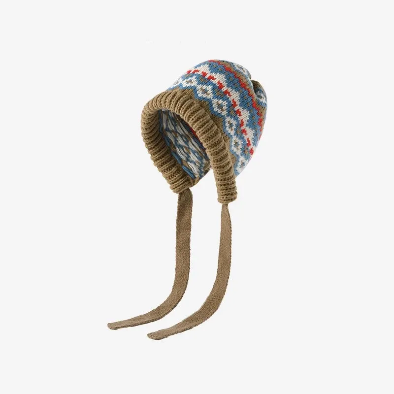 Fair Isle Style Knitted Hat for Women - Windproof Ear Protector Hood