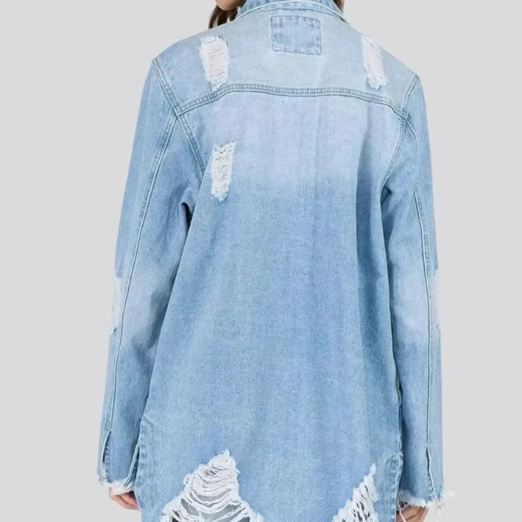 Fashionable distressed women's jean shirt