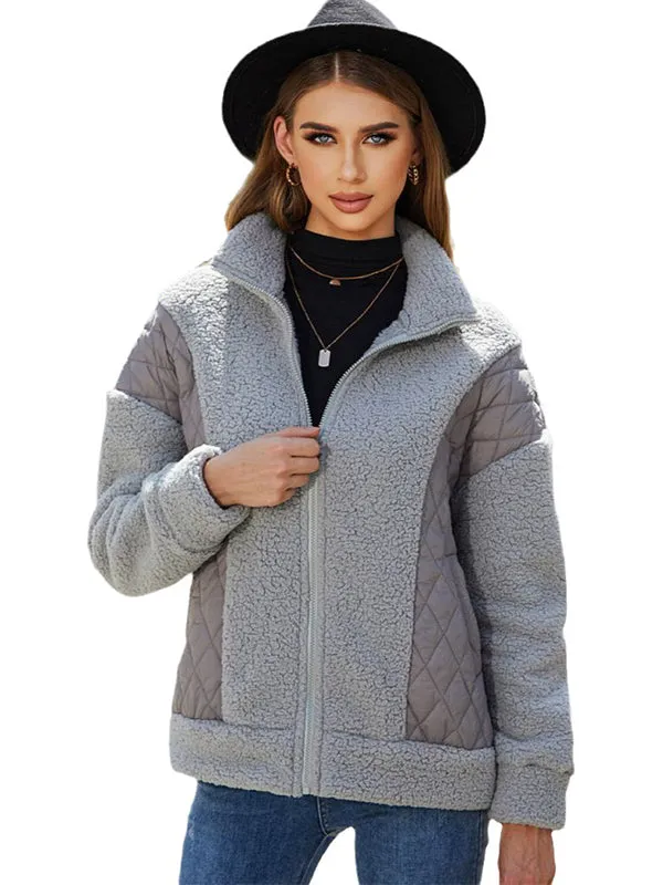 Fashionable Zipper Plush Splicing Cardigan Jacket