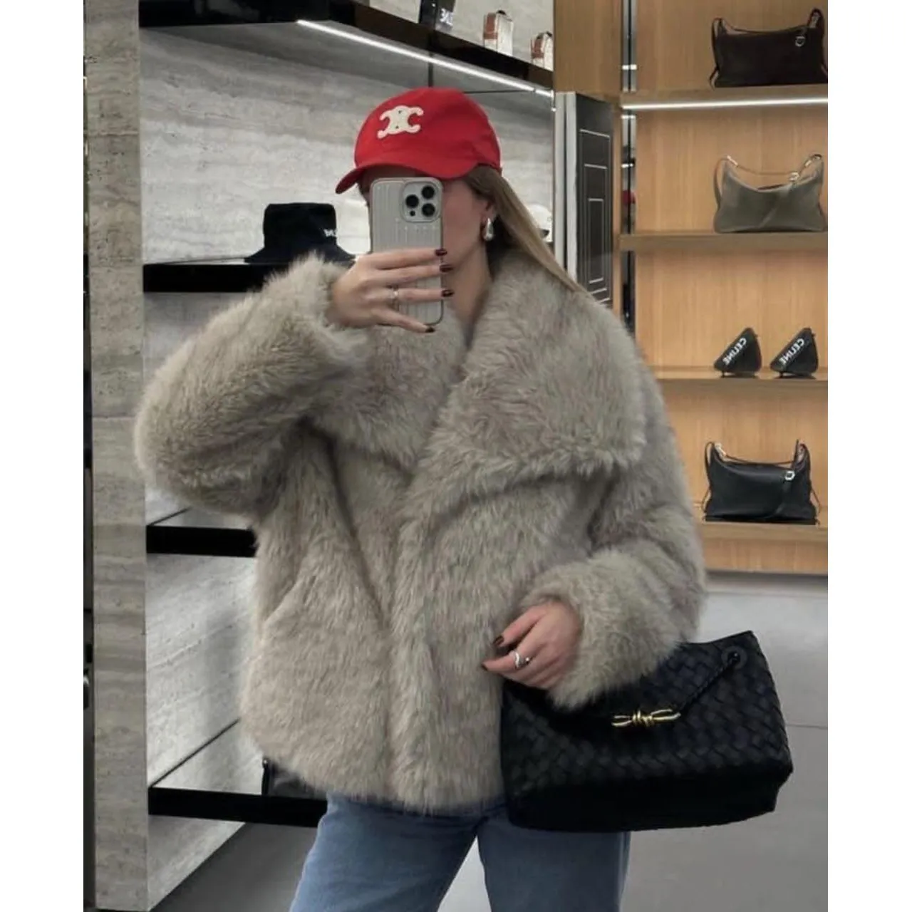 Faux  Fur Long Sleeve Coat