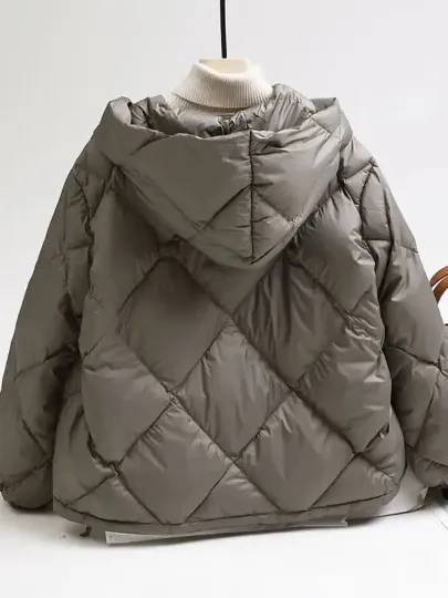 Featherlight Comfort: Women's Hooded Lightweight Duck Down Jacket. Jacket Large size