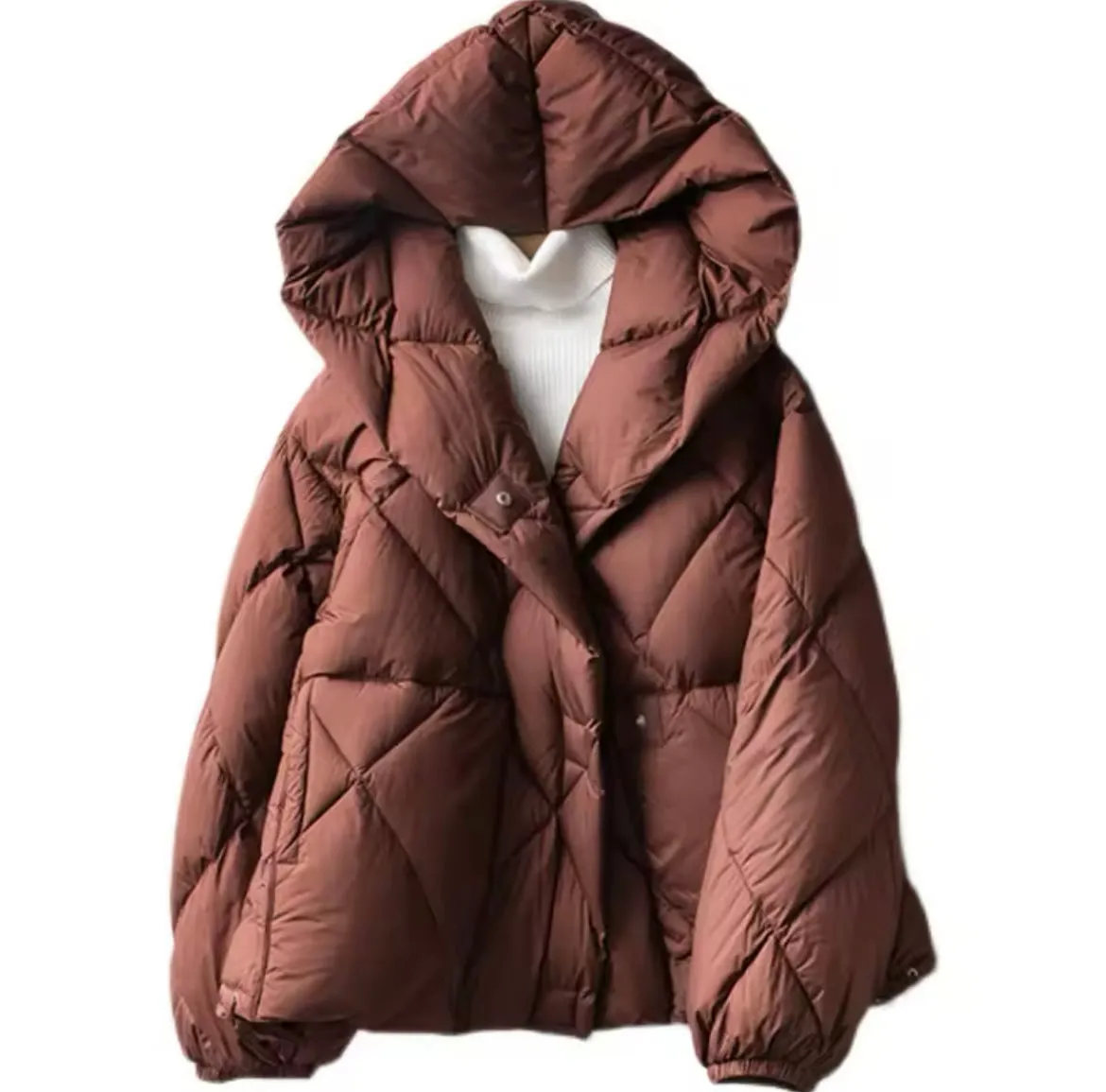 Featherlight Comfort: Women's Hooded Lightweight Duck Down Jacket. Jacket Large size