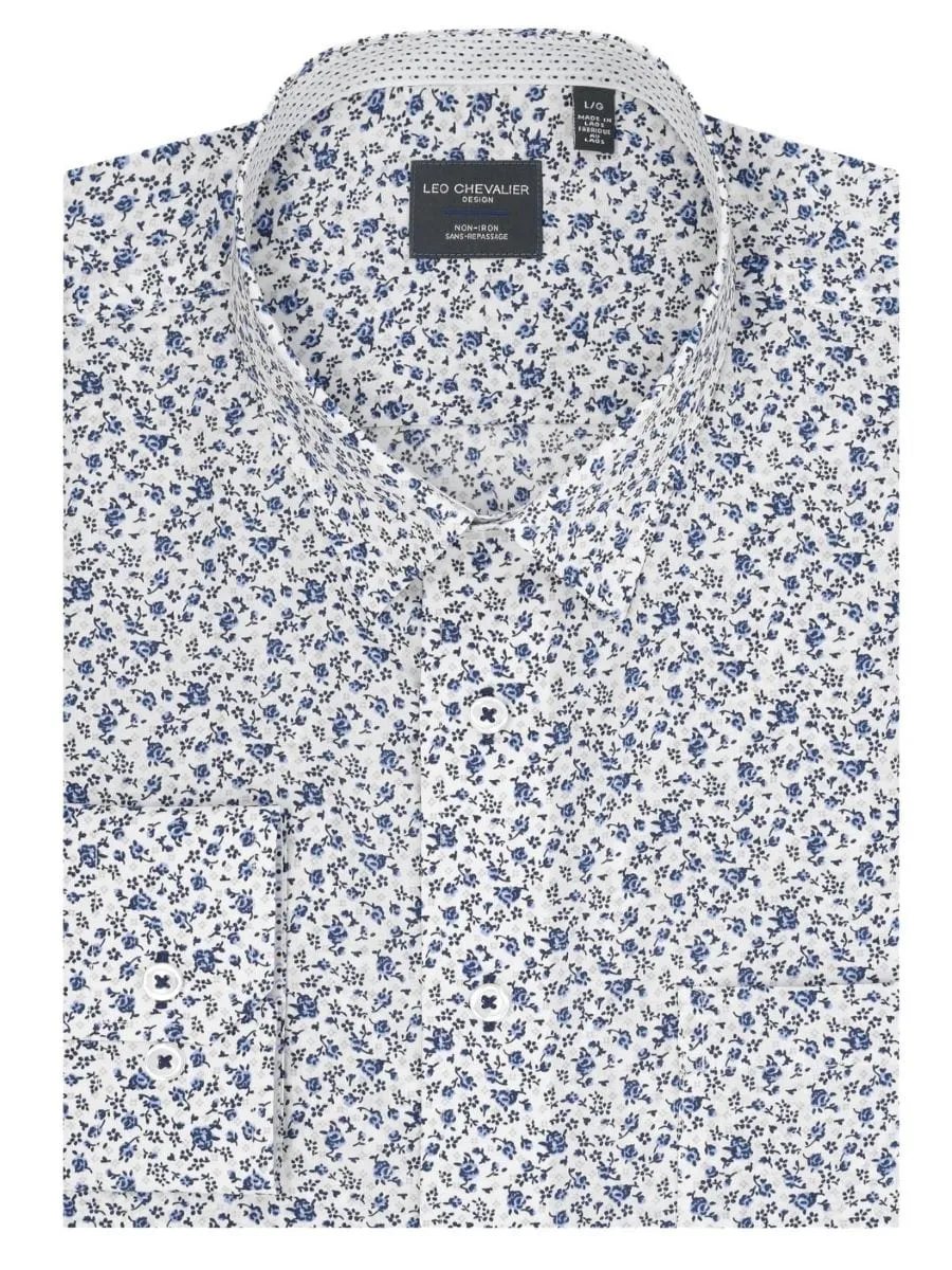 Fine Blue Print Shirt - Men's Contemporary Fit Non-Iron Cotton Elegance