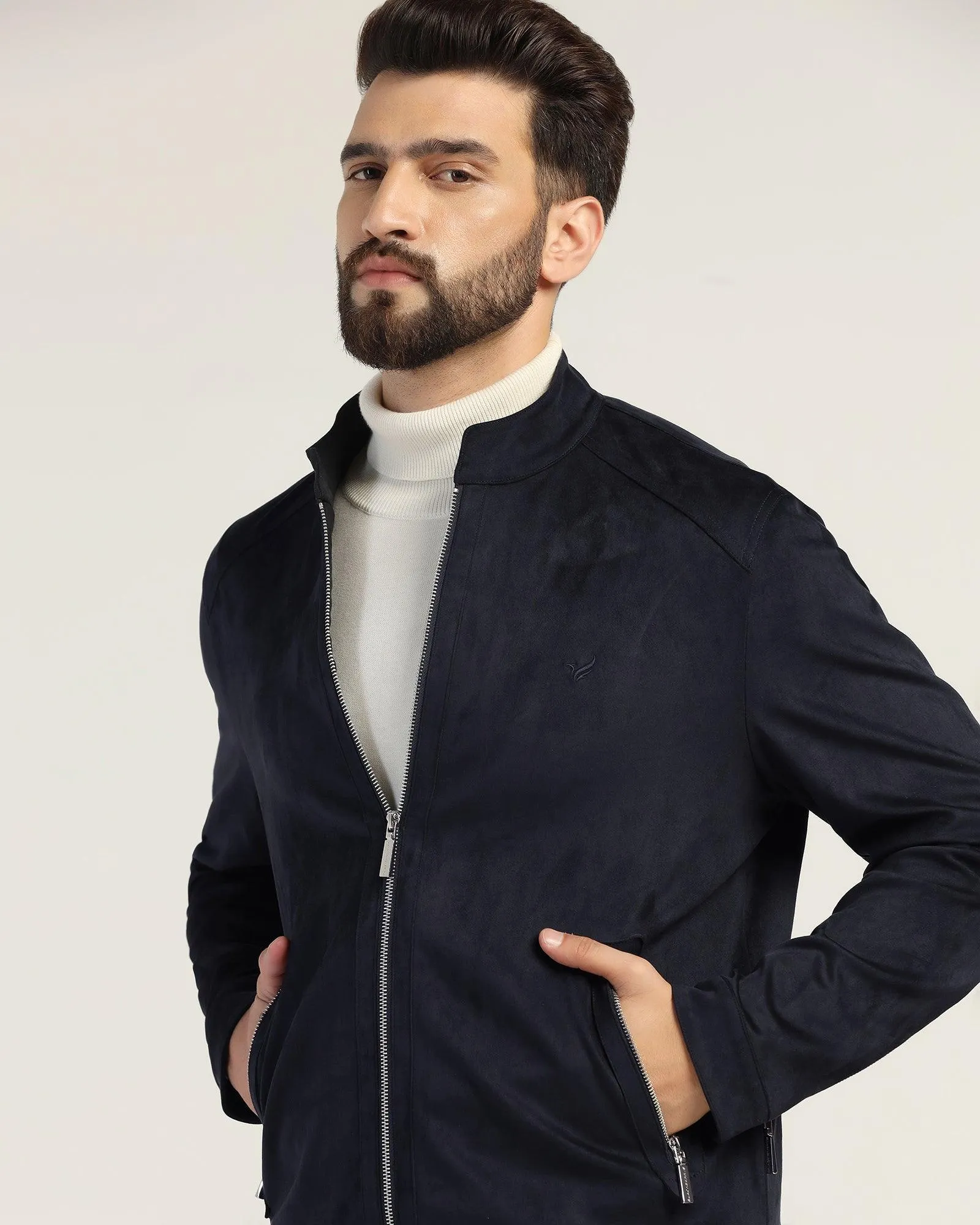 Formal Navy Solid Zipper Jacket - Gosling