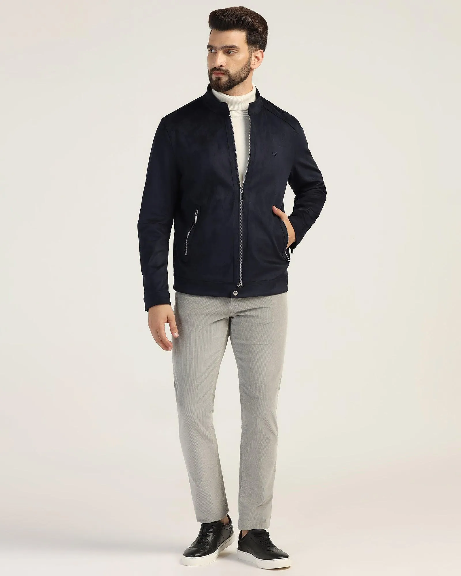 Formal Navy Solid Zipper Jacket - Gosling