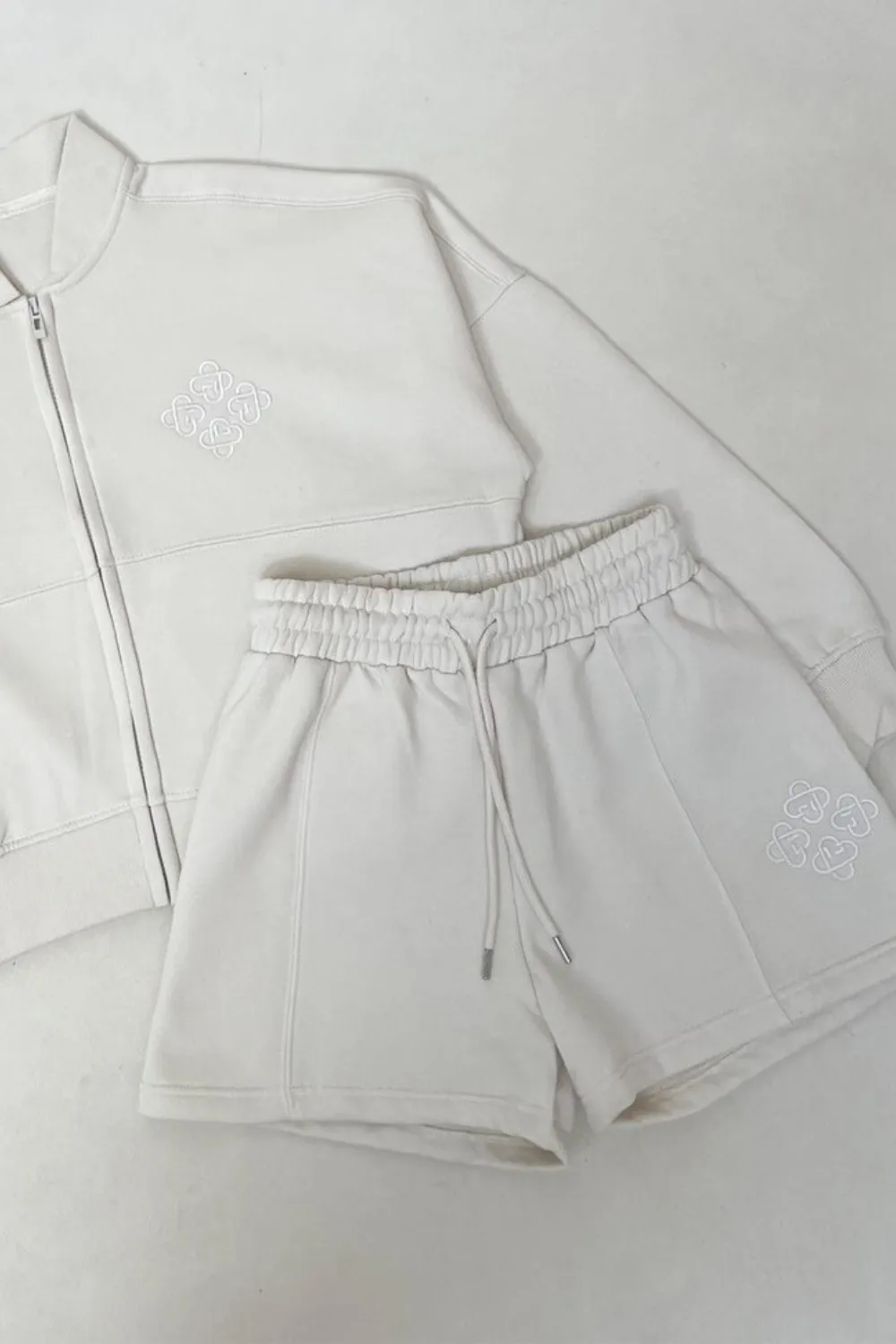 G monogram crest white embroidered bomber jacket shorts