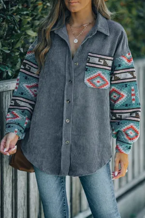 Geometric Button Up Dropped Shoulder Jacket Light Women's Jackets Boho Fashion