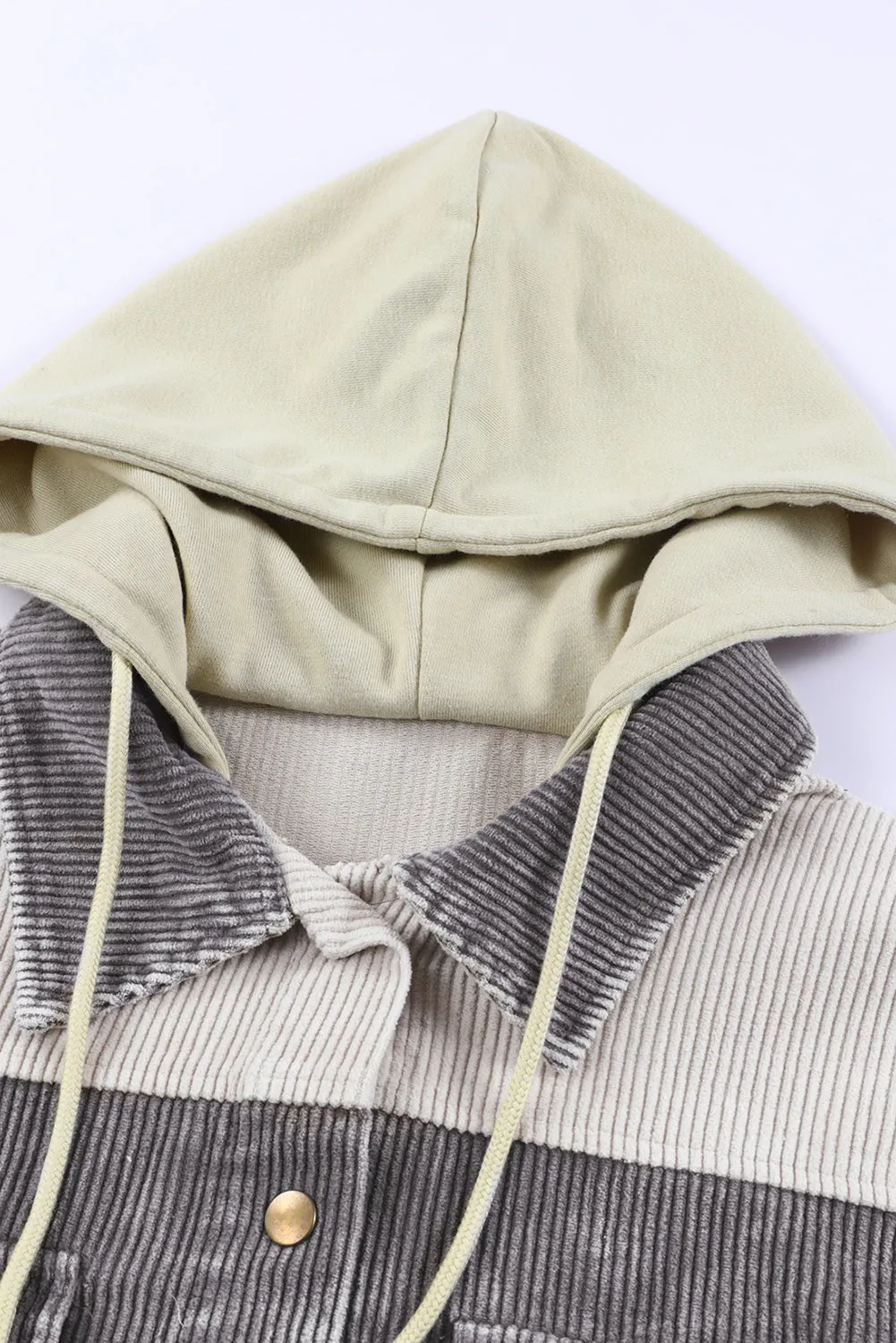 Gray Color Block Button Down Hooded Corduroy Jacket