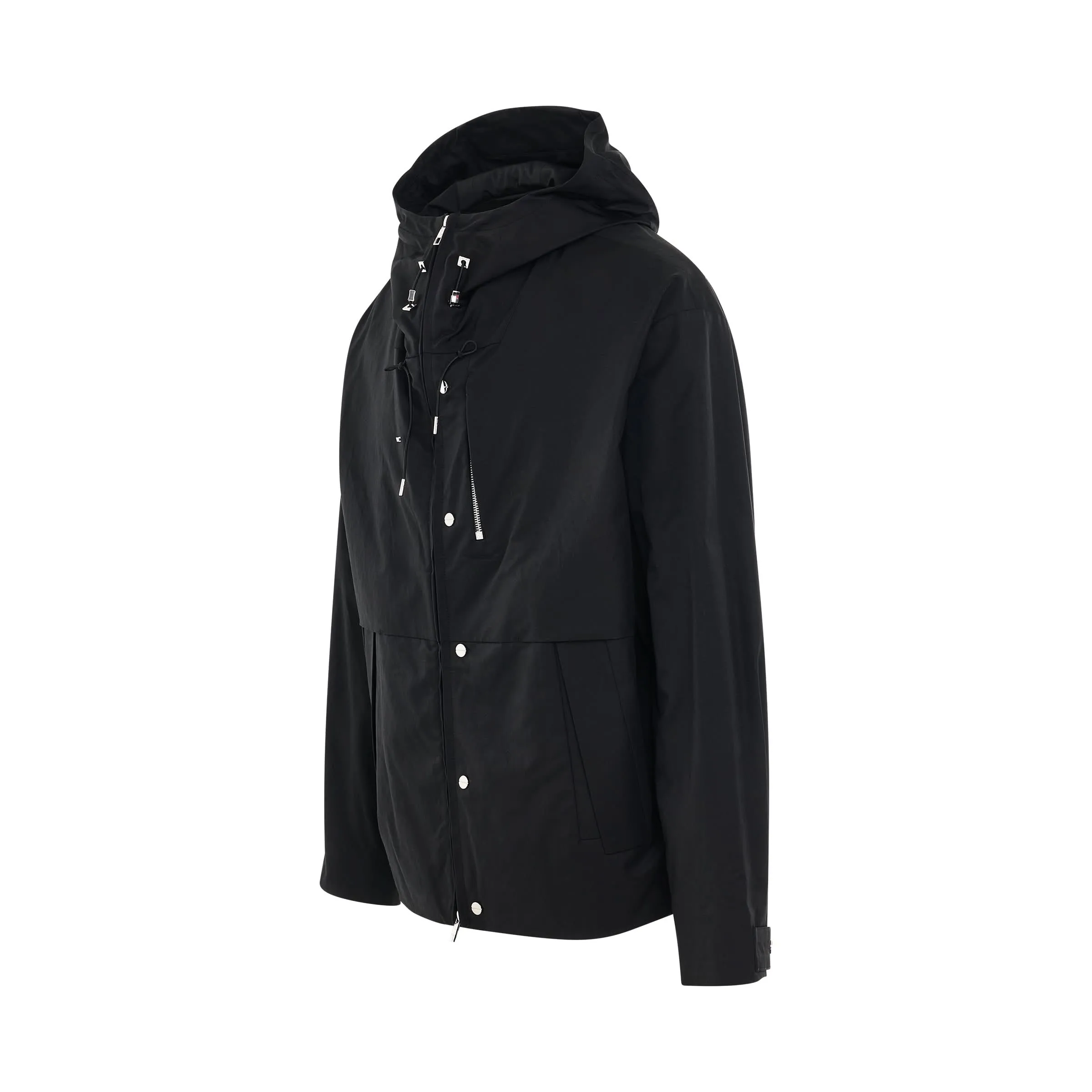 High-Neck Hooded Jacket in Black