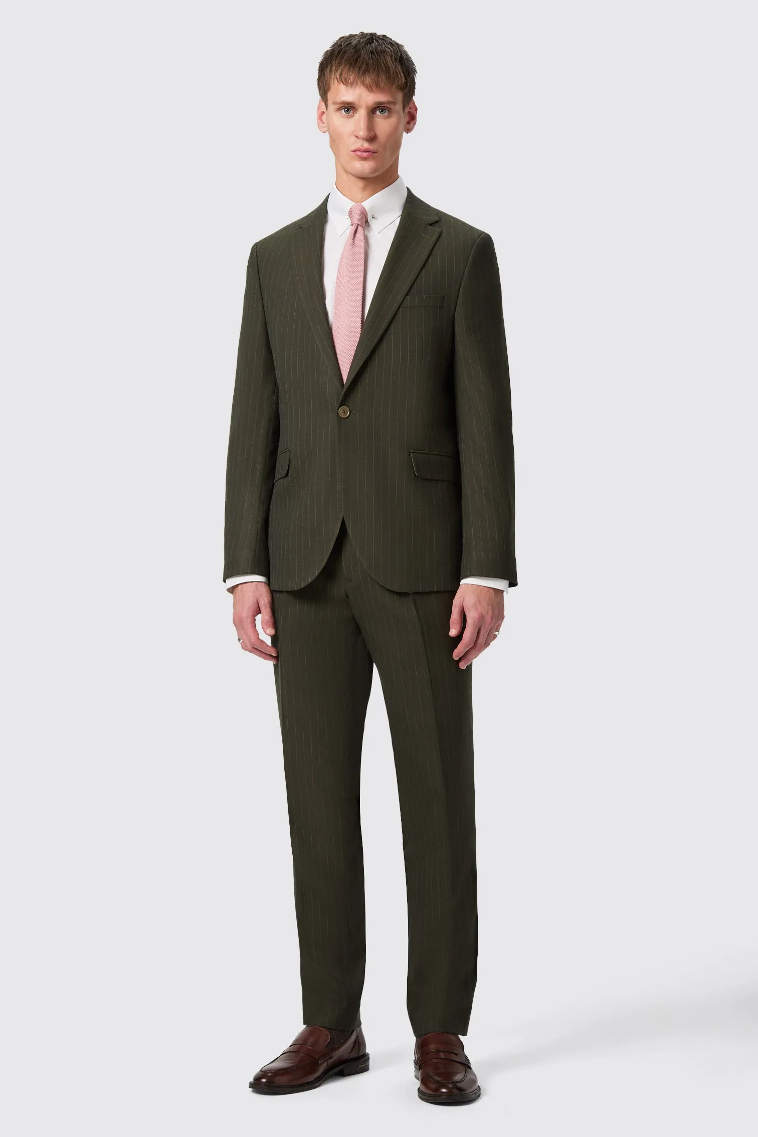 Hodge Slim Fit Green Pinstripe Trousers