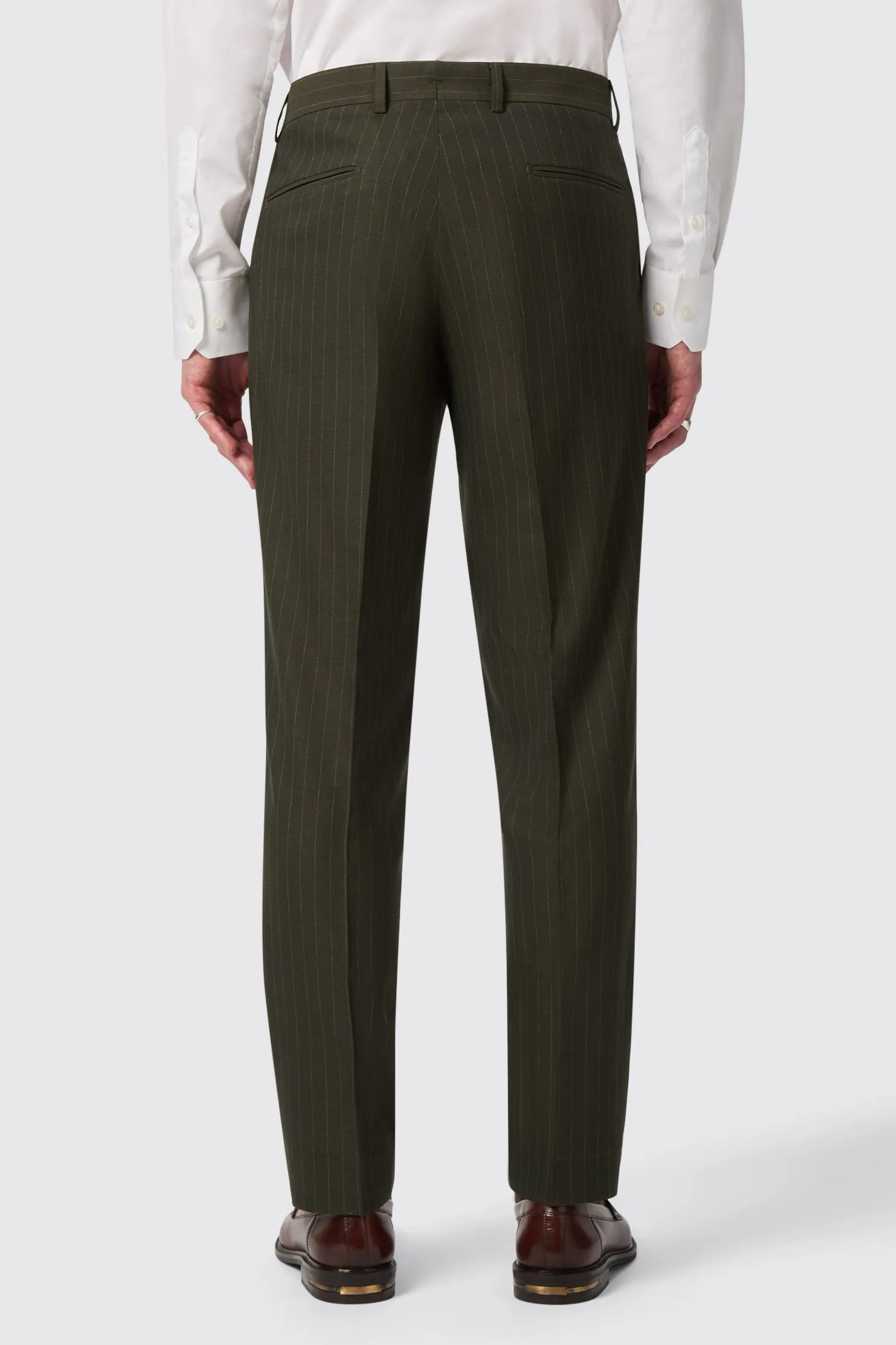 Hodge Slim Fit Green Pinstripe Trousers