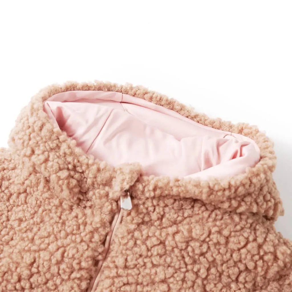 Kids' Cozy Hooded Teddy Faux Fur Jacket in Light Cognac - Size 116, Ages 5-6 | Soft & Stylish