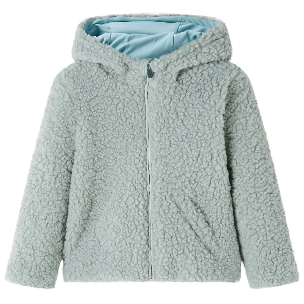 Kids' Mint Green Hooded Teddy Faux Fur Jacket - Cozy & Soft - 3-4 Years - Machine Washable