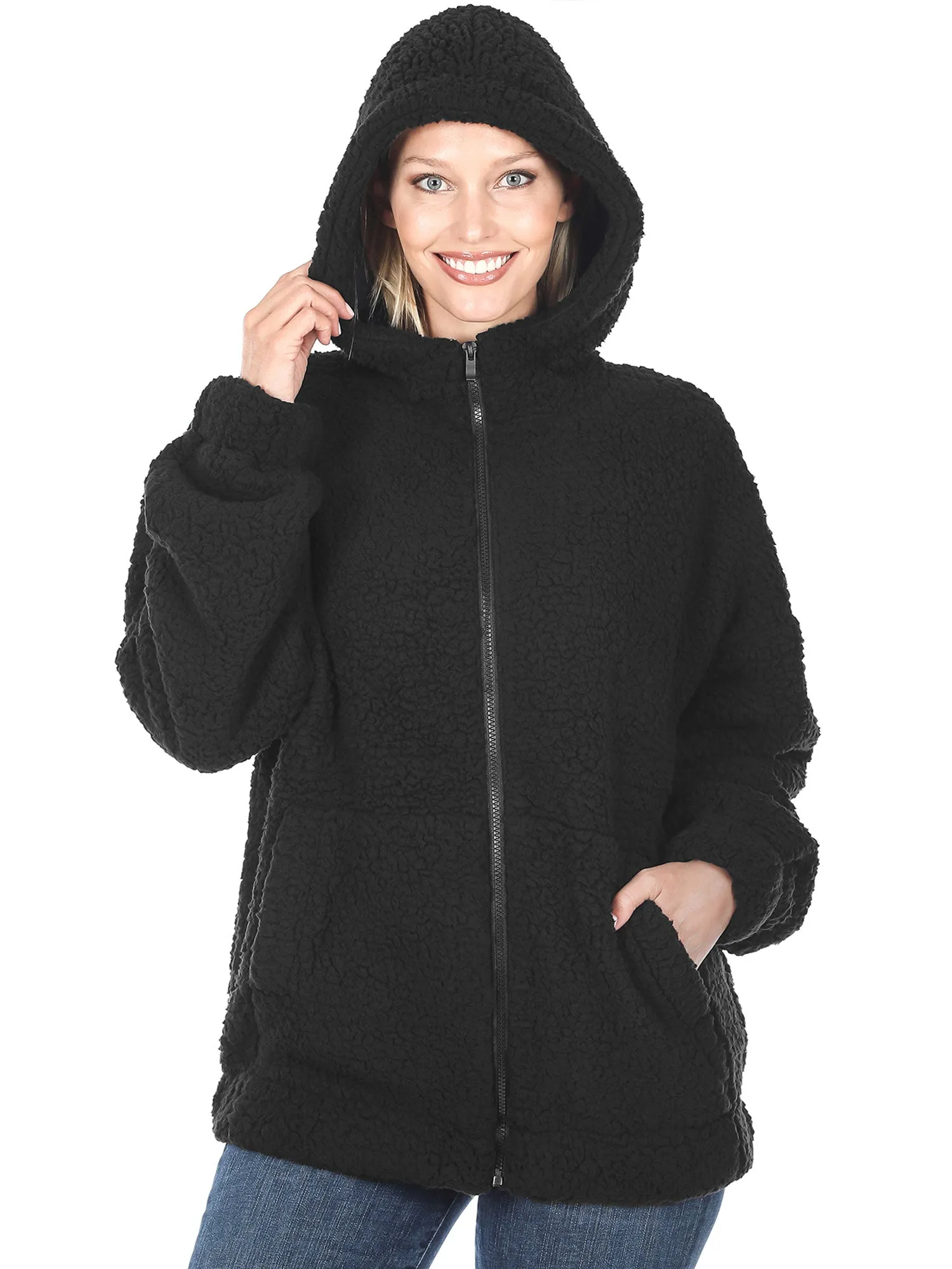 KOGMO Women's Soft Sherpa Zip Up Jacket with Hoodie