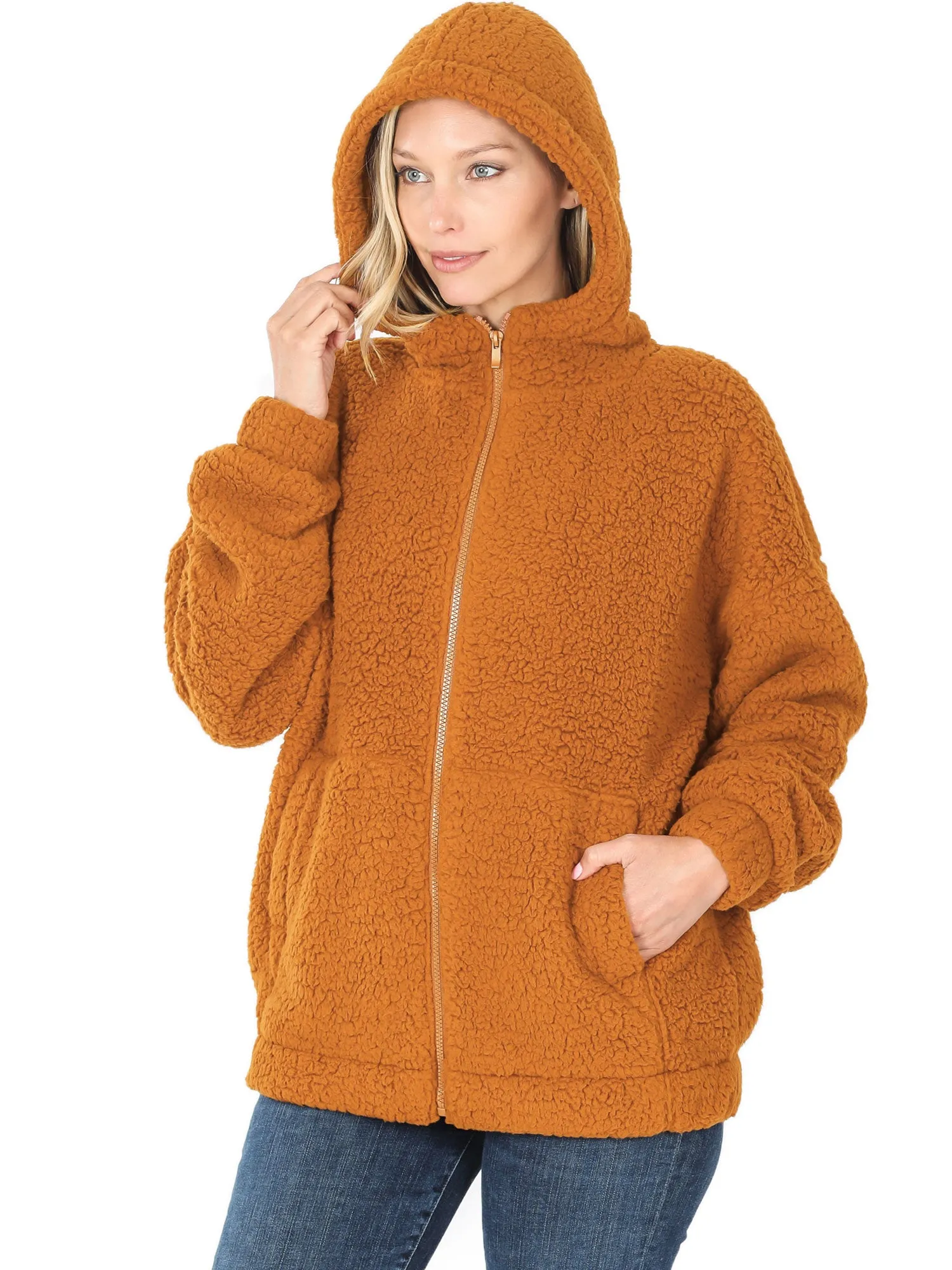 KOGMO Women's Soft Sherpa Zip Up Jacket with Hoodie