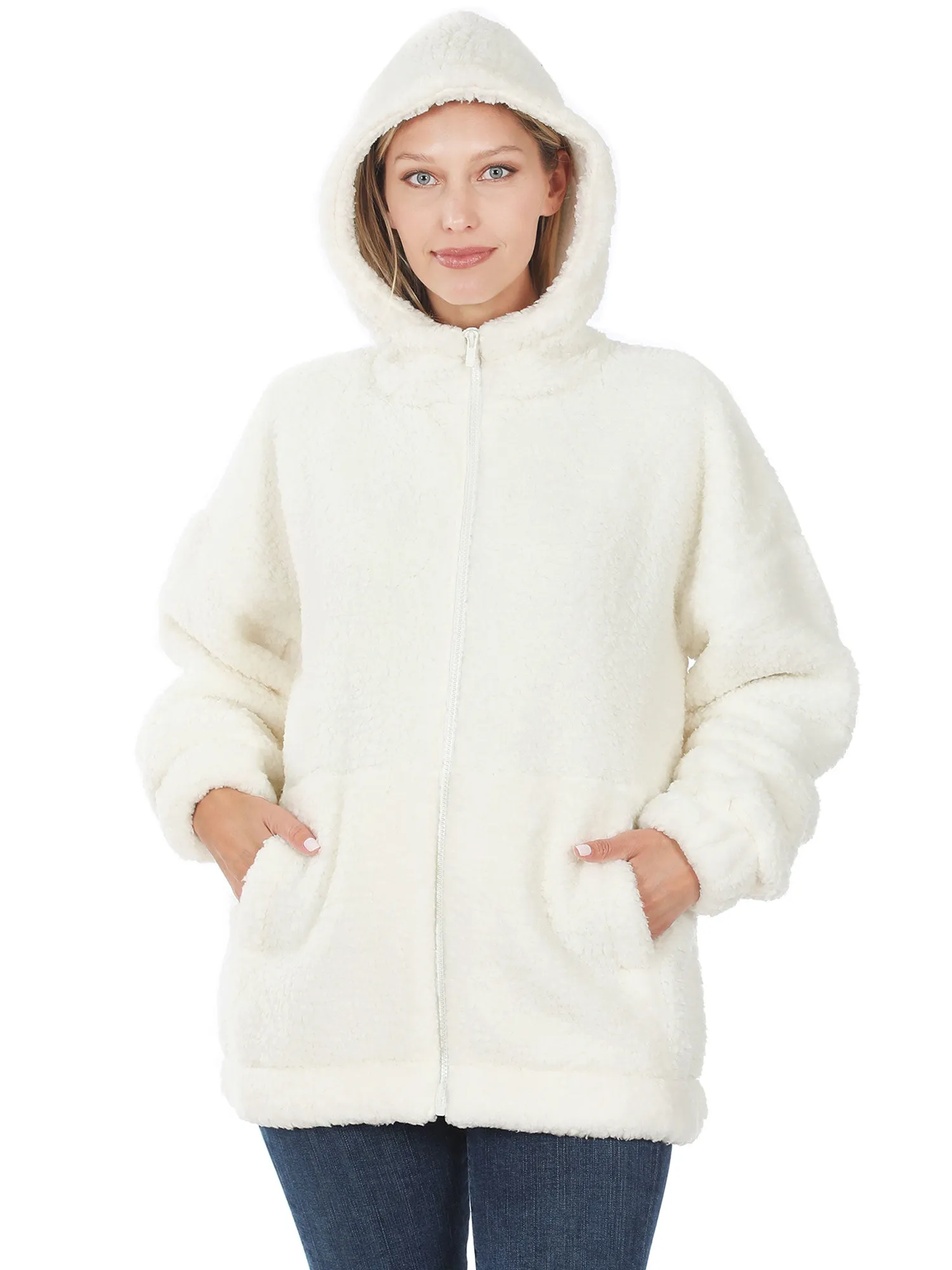 KOGMO Women's Soft Sherpa Zip Up Jacket with Hoodie