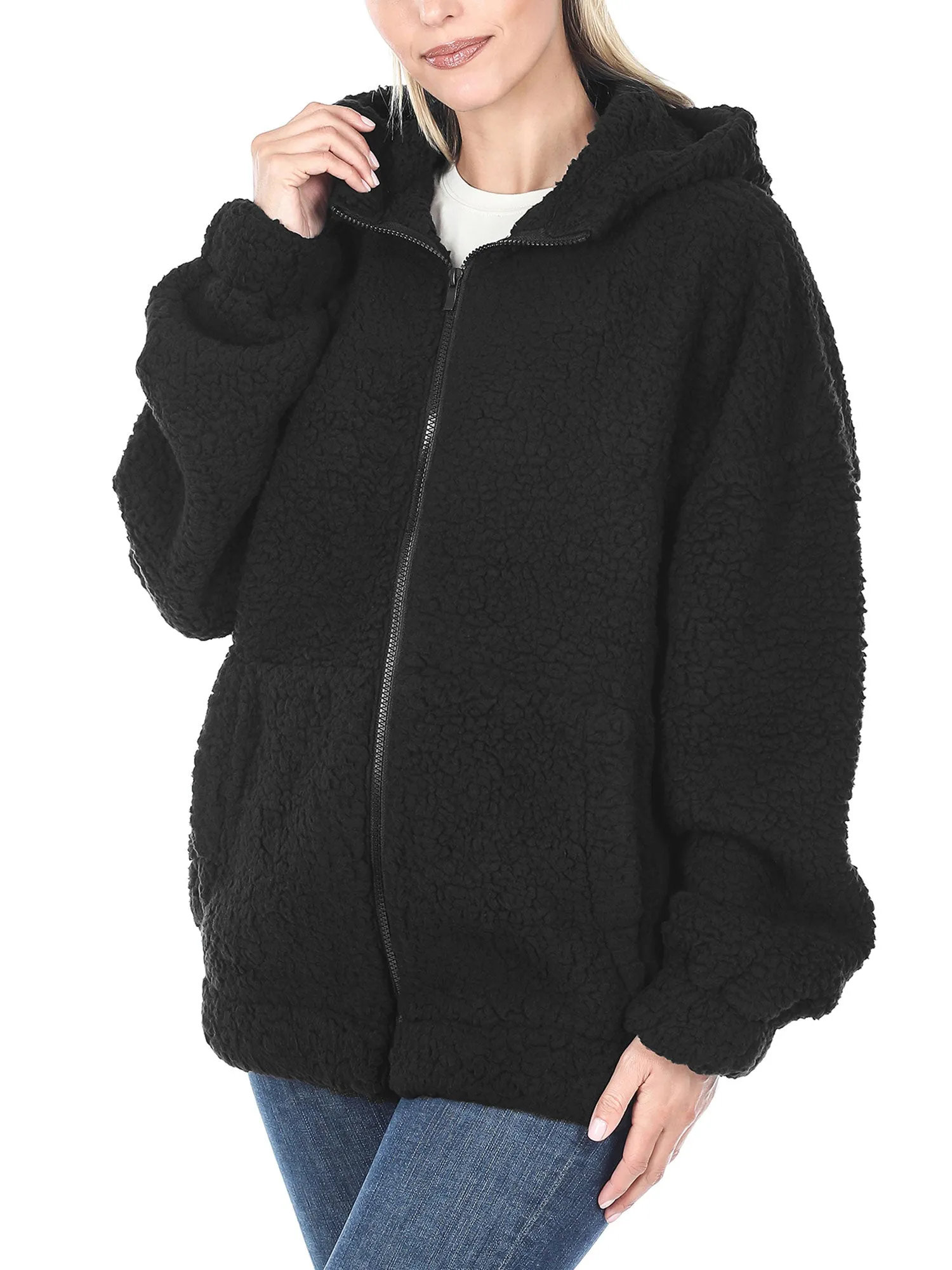 KOGMO Women's Soft Sherpa Zip Up Jacket with Hoodie