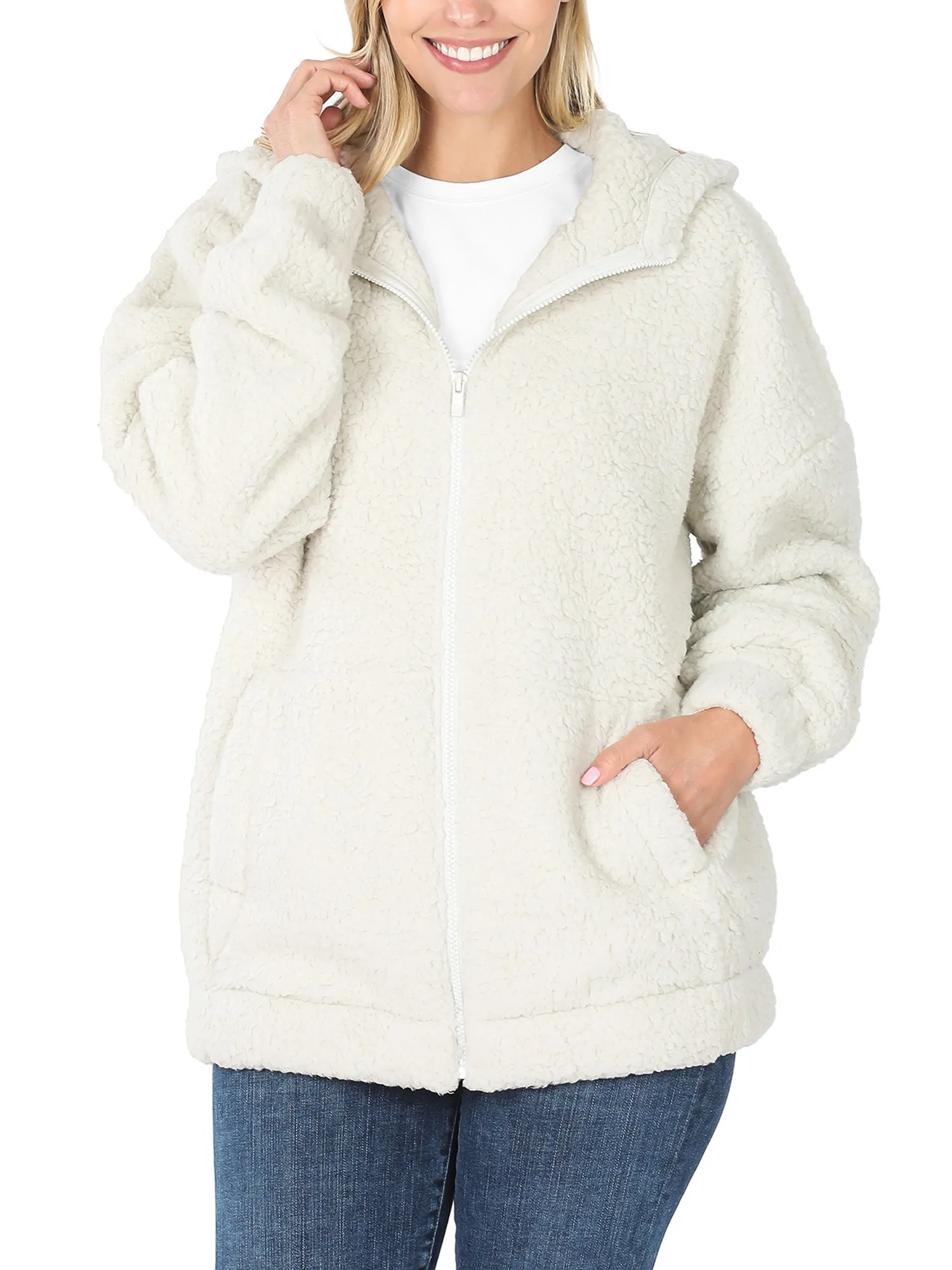 KOGMO Women's Soft Sherpa Zip Up Jacket with Hoodie