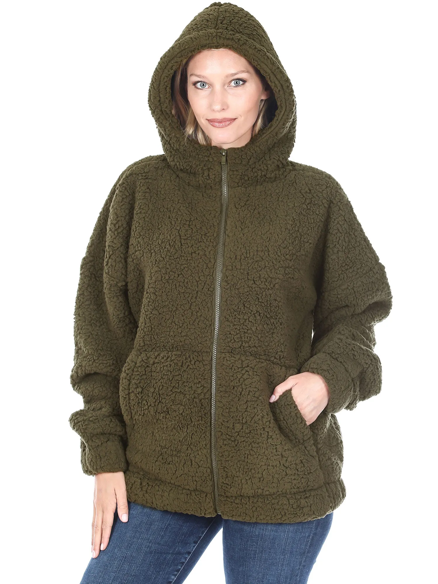 KOGMO Women's Soft Sherpa Zip Up Jacket with Hoodie