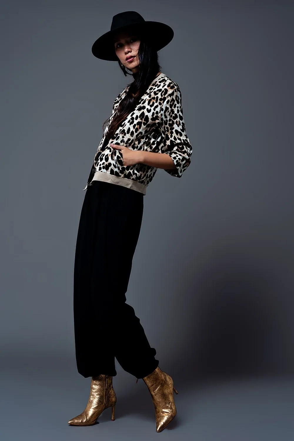 Leopard Print Light Bomber in Brown