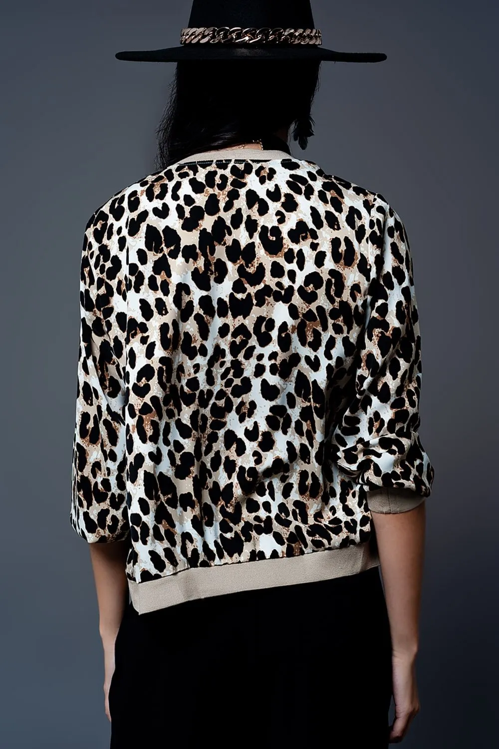 Leopard Print Light Bomber in Brown