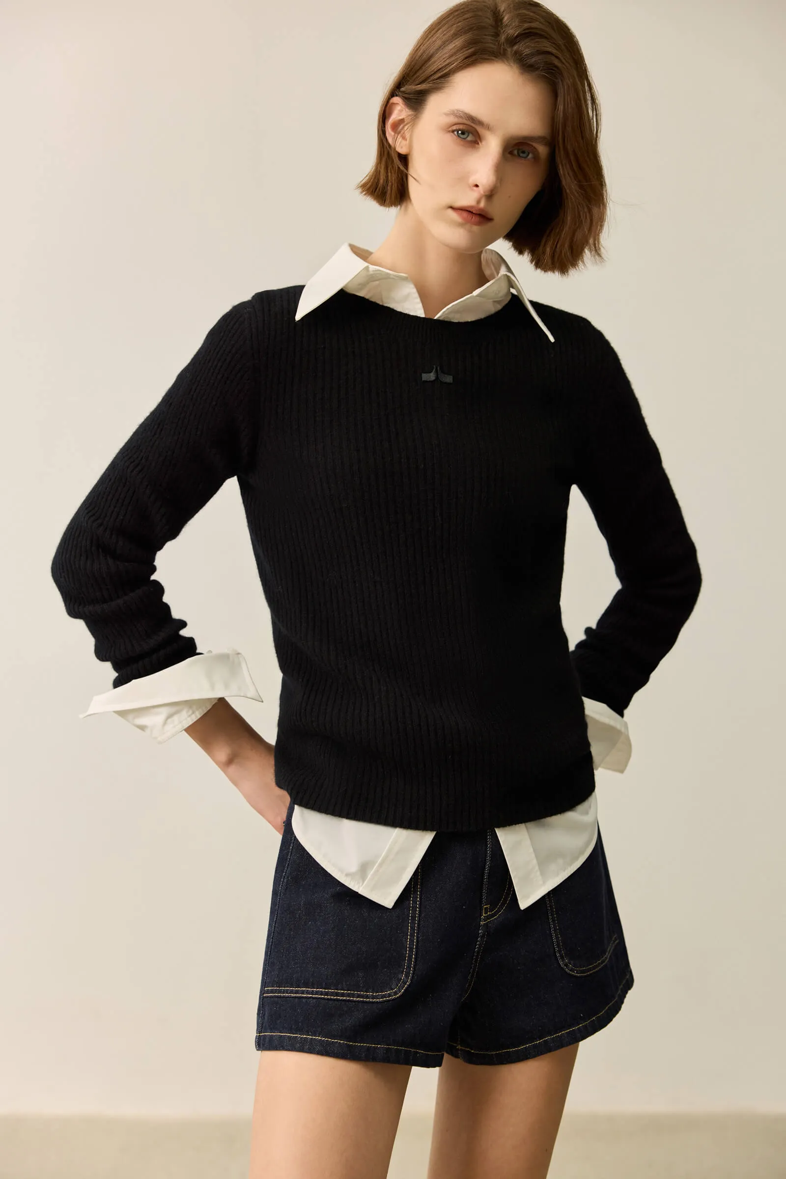 LILY Merino Lambswool Crewneck Versatile Sweater