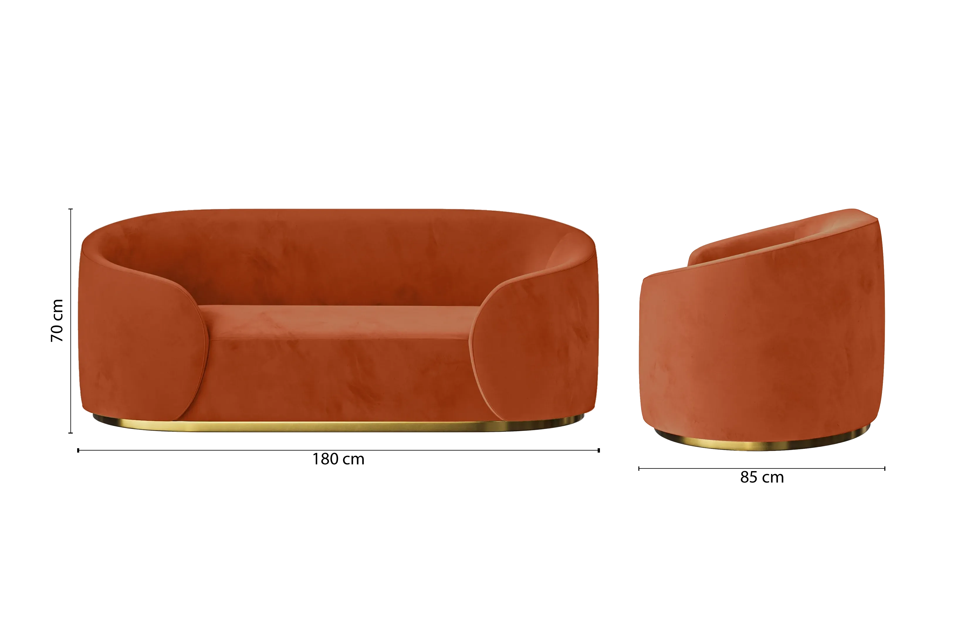 Livorno 2 Seater Sofa Orange Velvet